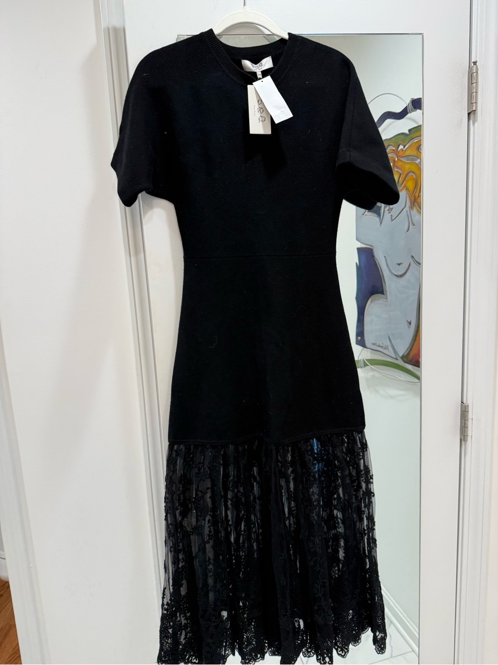 Sea New York Black Short Sleeve Maxi Dress with Lace Hem - Picture 1 of 2